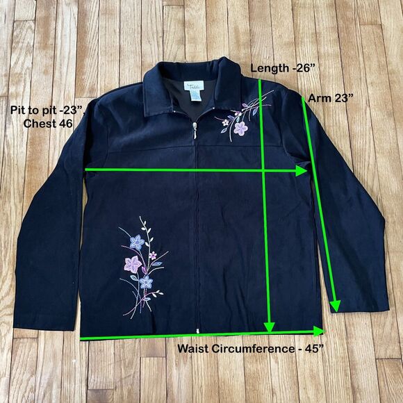 Teddi Womens 80's Vintage Black Floral Embroidered Full‎ Zip Jacket Size L - Picture 2 of 9